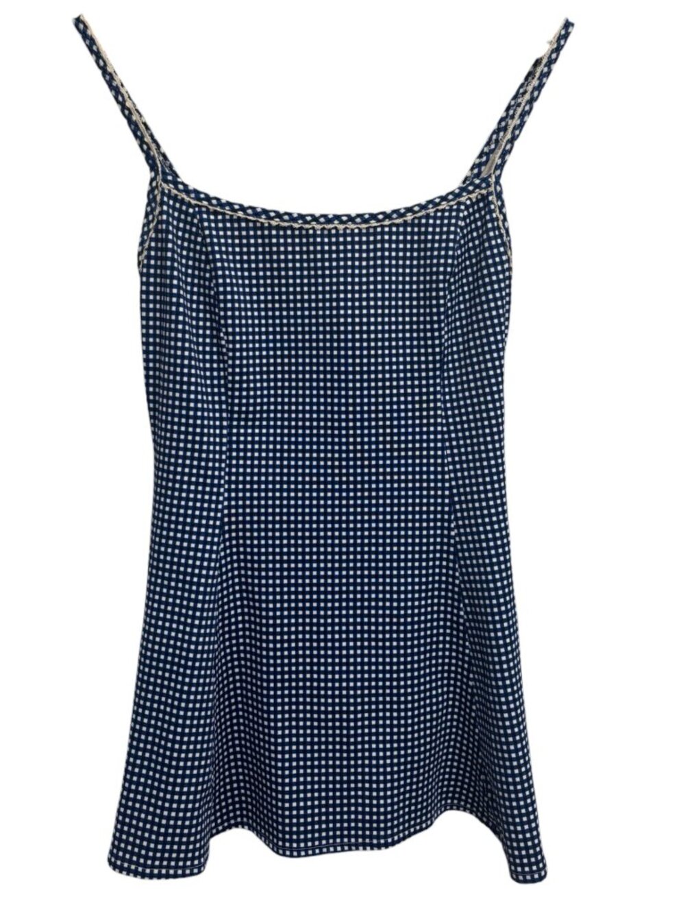 Beach House by Gabar Blue Gingham Tankini Swim Top Size 8 Built-In Shelf Bra Y2K - Picture 2 of 8